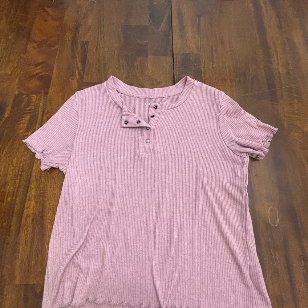 American Eagle Outfitters Pink Polo T-Shirt Buttoned Relaxed